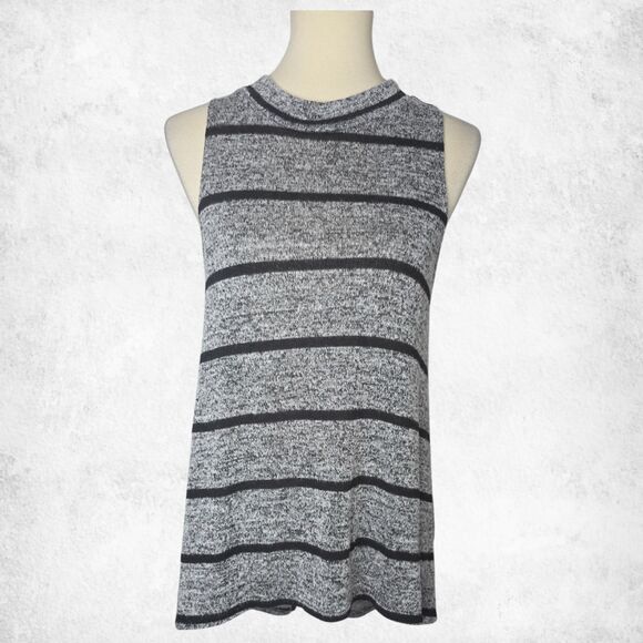 Gray Striped Knit Tank Medium Keyhole-Back Sleeveless Soft Heather Casual Layer - Picture 2 of 6